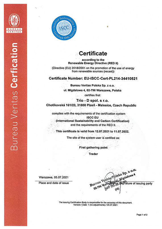 Certifikát ISCC